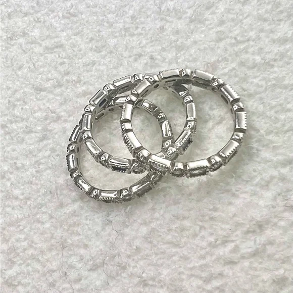 Baguette Dot CZ Diamond Eternity Band 925 CZ Sapphire Stackable Rings - Picture 4 of 5